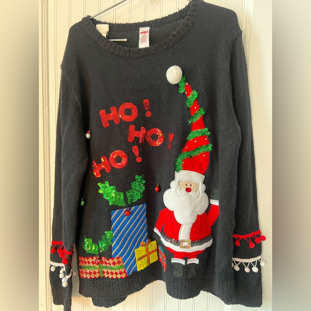 Christmas Holiday Time Black Christmas Sweater with Santa Design